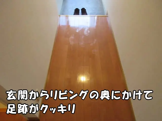 廊下の床に足跡が付いた様子